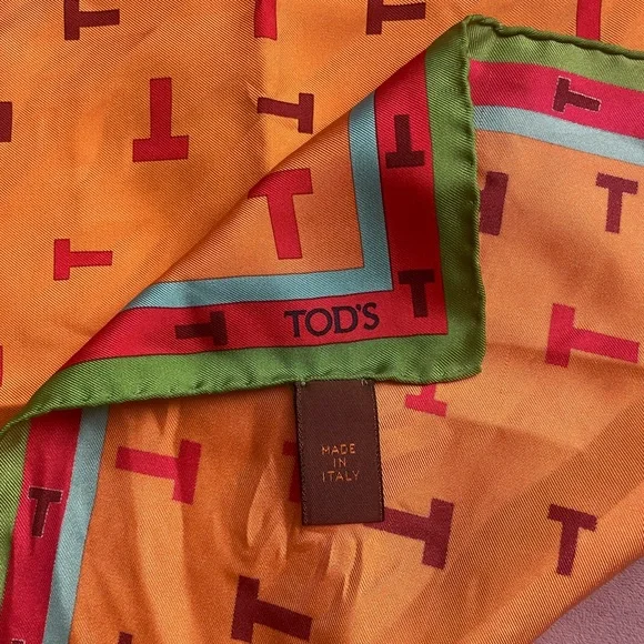 Tod's Orange and Green Silk Scarf - Picture 3 of 7